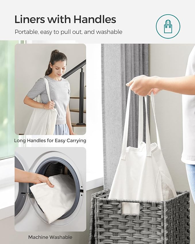 SONGMICS Laundry Hamper with Lid, 17.2 Gallon Synthetic Rattan Clothes Laundry - Image 6