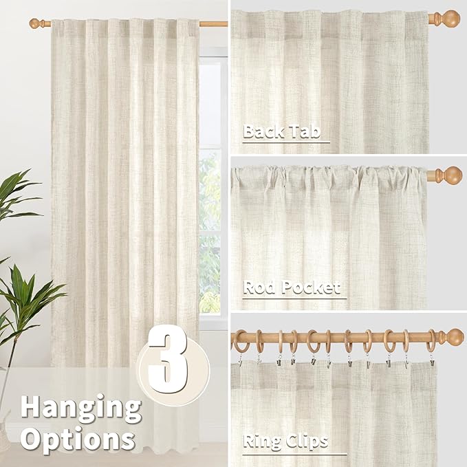 YoungsTex Boho Linen Curtains 63 Inch Length 2 Panels - Image 6