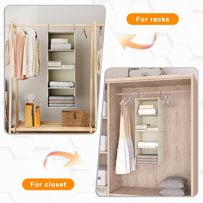 Hanging Closet Organizer, Easy Mount Foldable 4-Shelf Hanging Closet Wardrobe - Image 6
