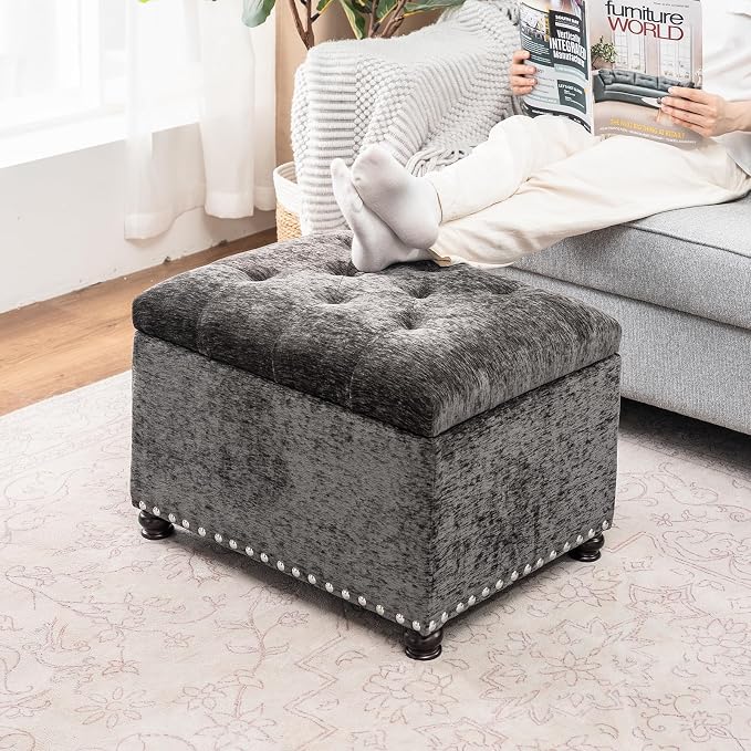 Joveco Storage Ottoman Bench, Rectangle 24" Velvet Foot Rest Stool Square