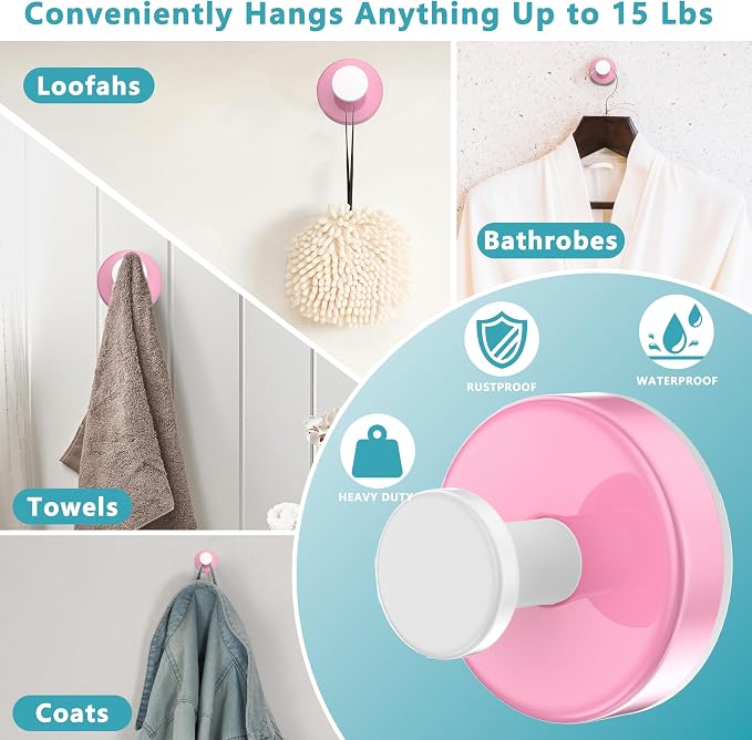 Suction Cup Hooks for Shower, Removable No Drill Towel Hooks, Upgraded 15 lbs - Image 3