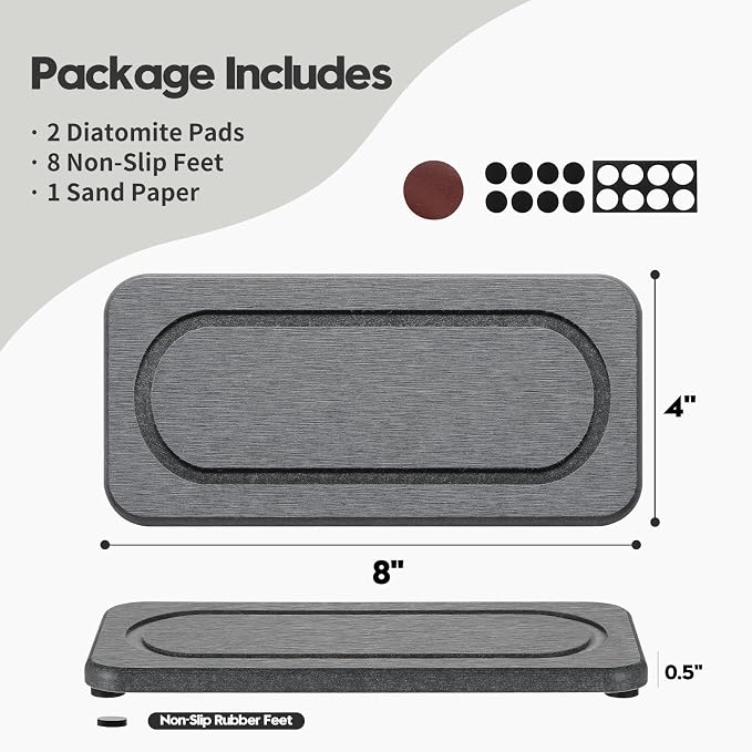 2Pack Diatomite Stone Coasters Water Absorbing Sink Tray - Image 6