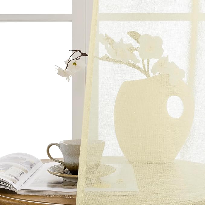 Tollpiz Sheer Door Curtains Closet Linen Textured Curtains Sheer Doorway Light - Image 9