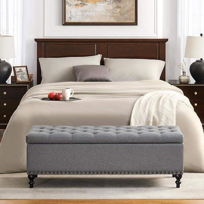 Storage Ottoman 50.2 Inches Upholstered Fabric Storage Ottoman Bench，Button - Image 4