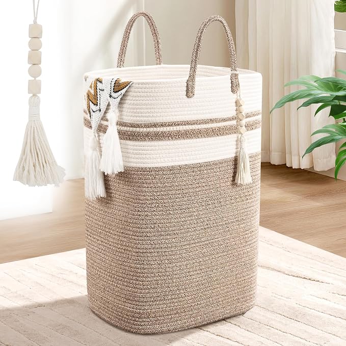 Woven Laundry Basket for Clothes, 100 L Large Rectangle Laundry Hampers by WENMER