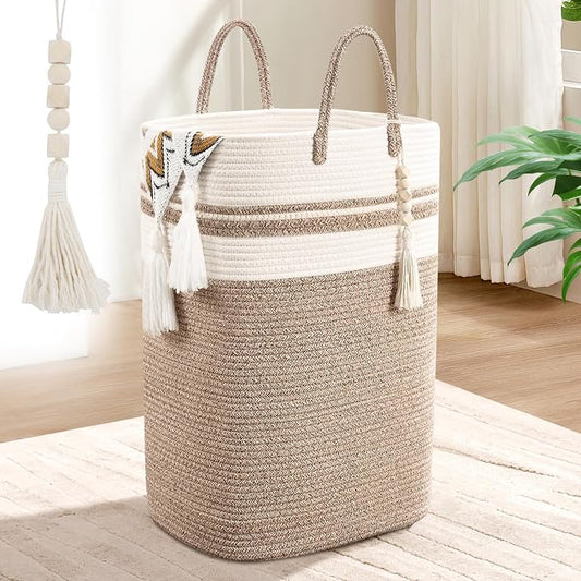 Woven Laundry Basket for Clothes, 50 L Large Rectangle Laundry Hampers by WENMER