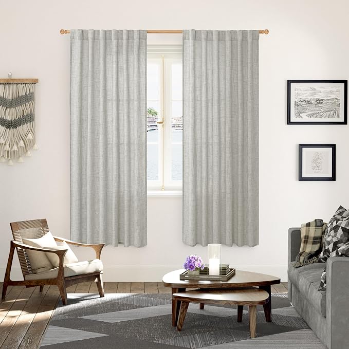 YoungsTex Light Grey Linen Semi Sheer Curtains - Image 2