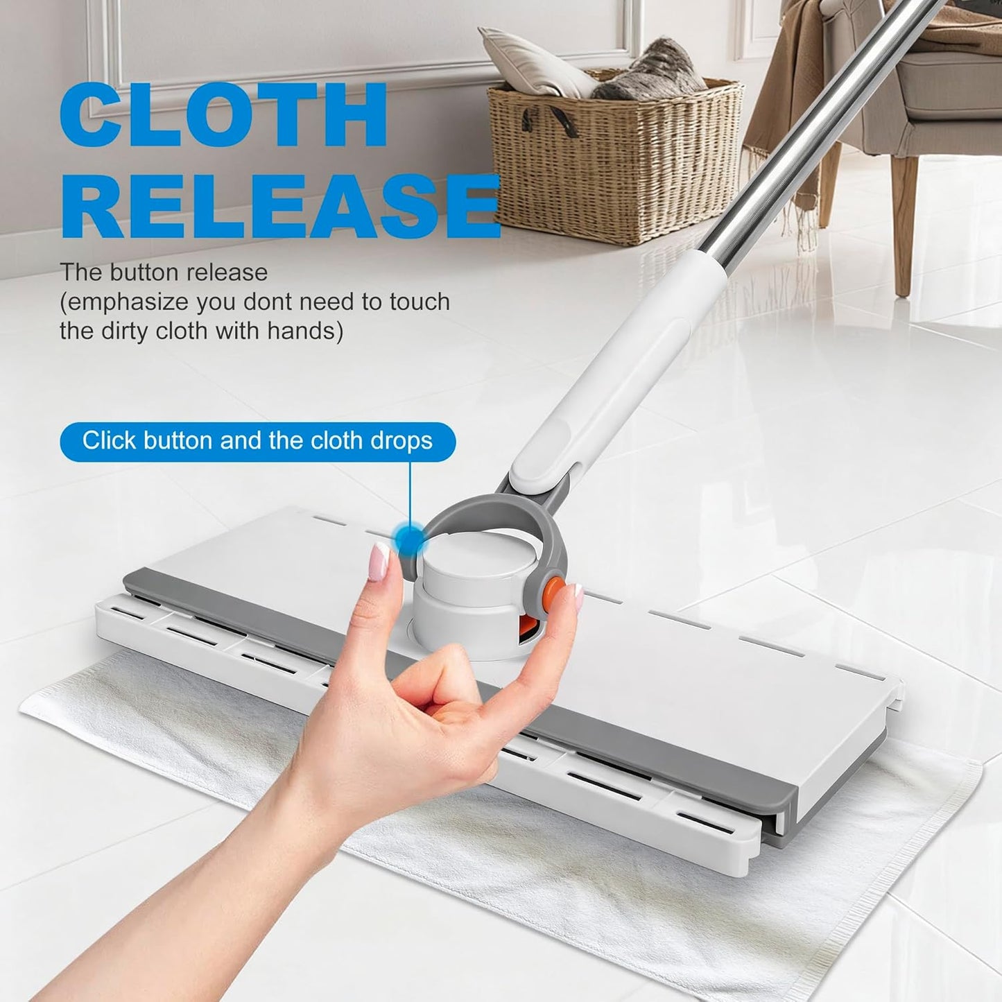 Snap Grip Mini Mop, No Wash Lazy Sweeper Mops, Zero Touch Disposable Dust Mop Compatible with Swiffer Wet/Dry Pads Click Cloth Change Wet/Dry Pads, Dust Mopping for Hardwood, Tile, Floor