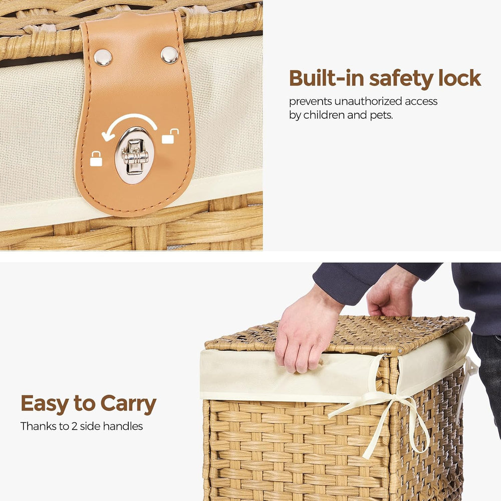 Wicker Storage Basket with Lid, 200L Storage Bin with Removable Liner Bag
