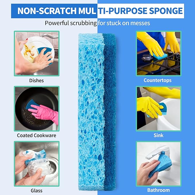 HOMERHYME Non-Scratch Cellulose Scrub Sponges 24 Pack, Kitchen Sponge - Image 2