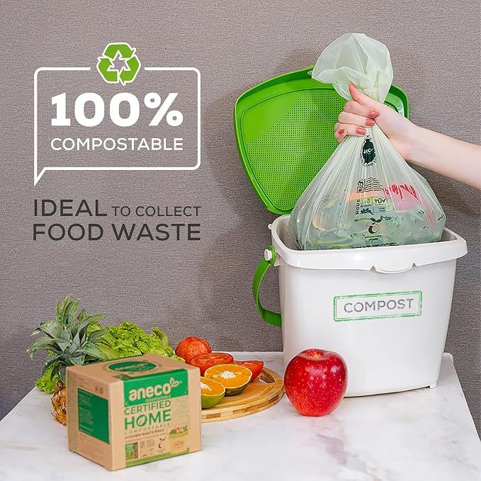 ANECO 100% Compostable Waste Bags 2.6 Gallon, Extra Thick Kitchen Small Compost - Image 3