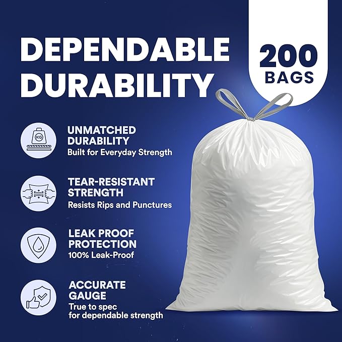 Plasticplace 4 - 6 Gallon White Drawstring Bags, 100% Prime Material, 0.7 Mil - Image 5