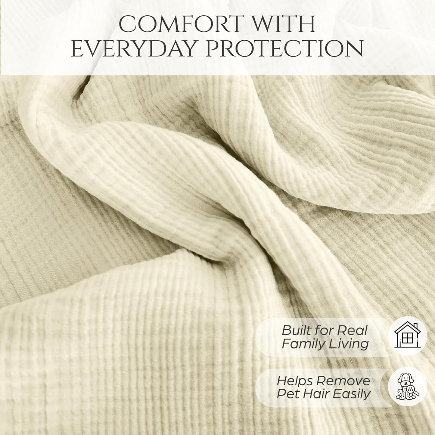 Washable Sofa Cover %100 Pure Cotton, Gauze Couch Covers for Sectional, 3 Seater, L Shape, U Shape Sofa, Large 4 Layered Natural Muslin Fabric, Cloud Like Couch Cover (Cream, 95x118" / 240x300 cm)