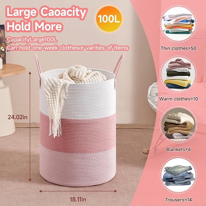 CLHMILY&Z 100L Laundry Basket Round Storage Rope Basket - Image 4