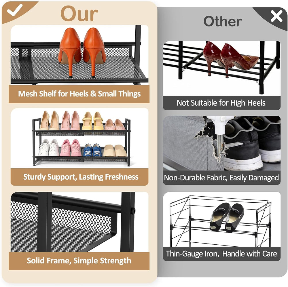 Expandable Shoe Rack, 2 Tier Closet Shoe Organizer for Entryway & Garage