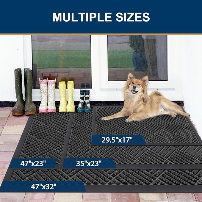Smiry Front Door Mat Outside Entrance, Heavy Duty Outdoor Indoor Natural Rubber - Image 2