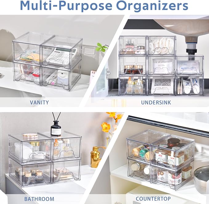 Plastic Drawers Storage, 6 Pack Clear Stackable Storage Drawers, Acrylic - Image 4
