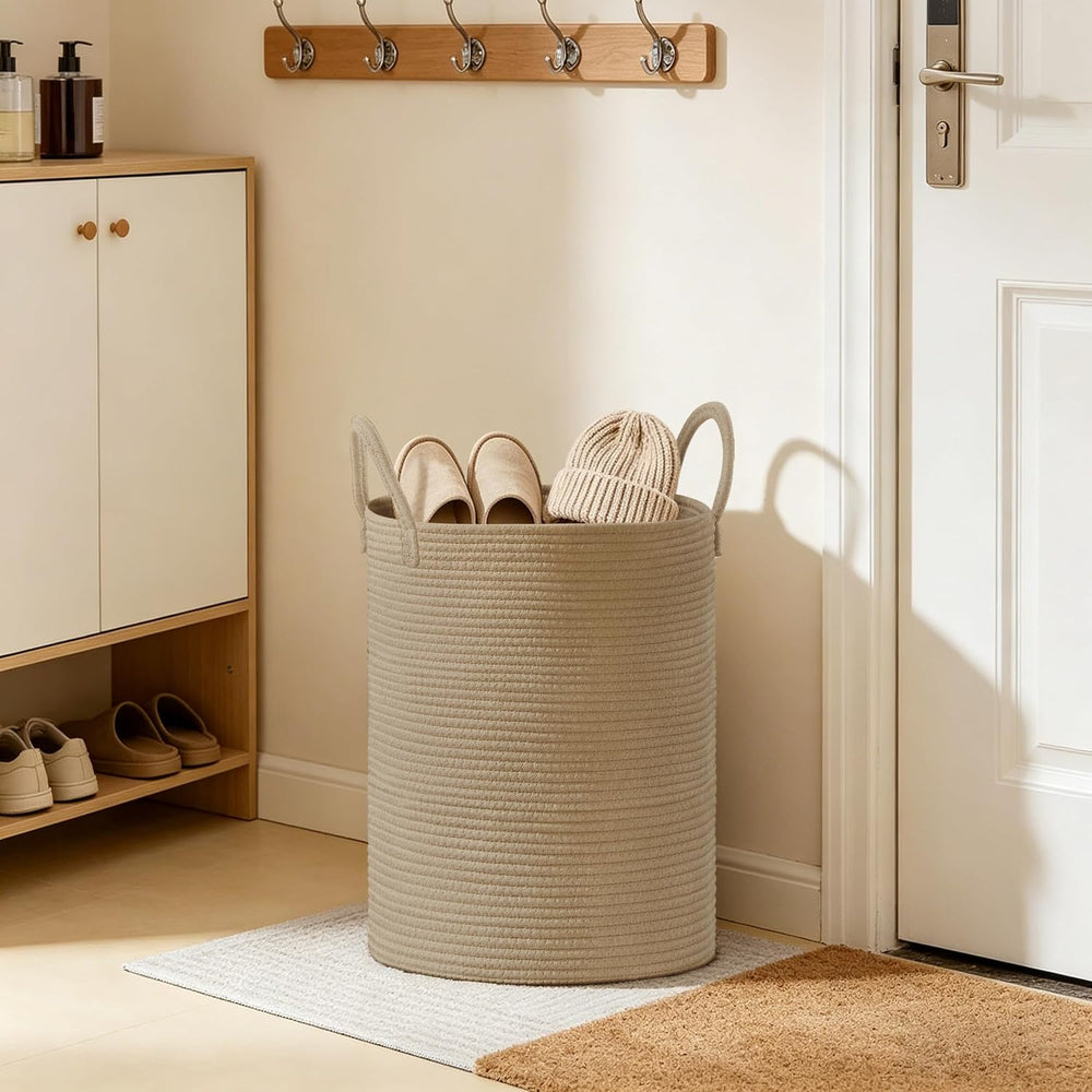 100L Extra Large Tall Cotton Rope Laundry Basket with Handles, Jute