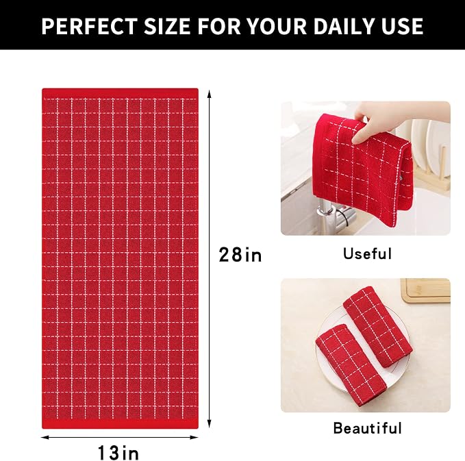 Homaxy 100% Cotton Terry Kitchen Towels, Checkered Designed, Soft and Super - Image 5