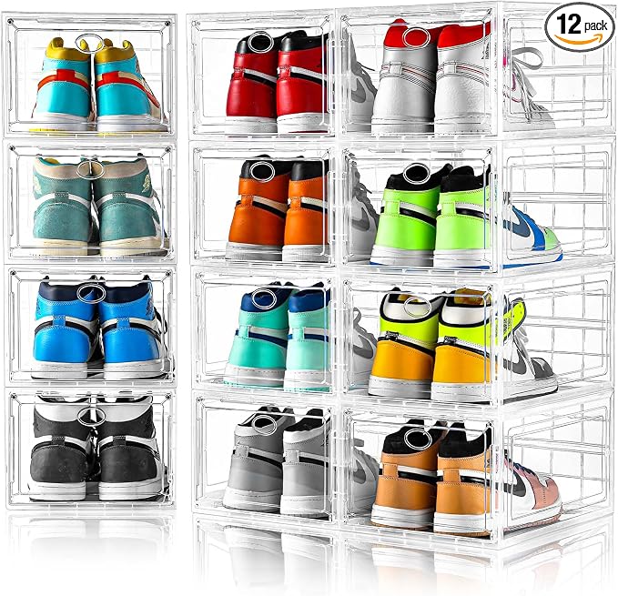 12 Pack Clear Shoe Boxes Stackable, Shoe Storage Boxes by Amllas