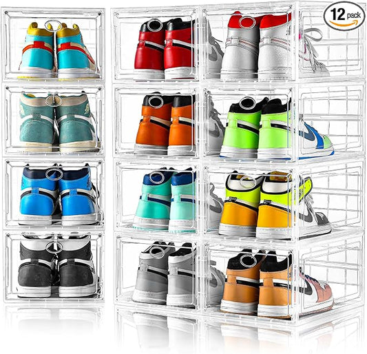 12 Pack Clear Shoe Boxes Stackable, Shoe Storage Boxes by Amllas