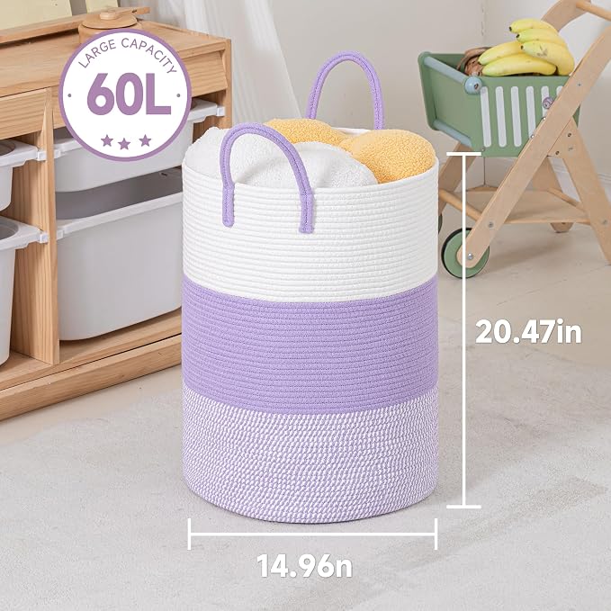 CLHMILY&Z 60L Laundry Basket Round Storage Rope Basket - Image 6