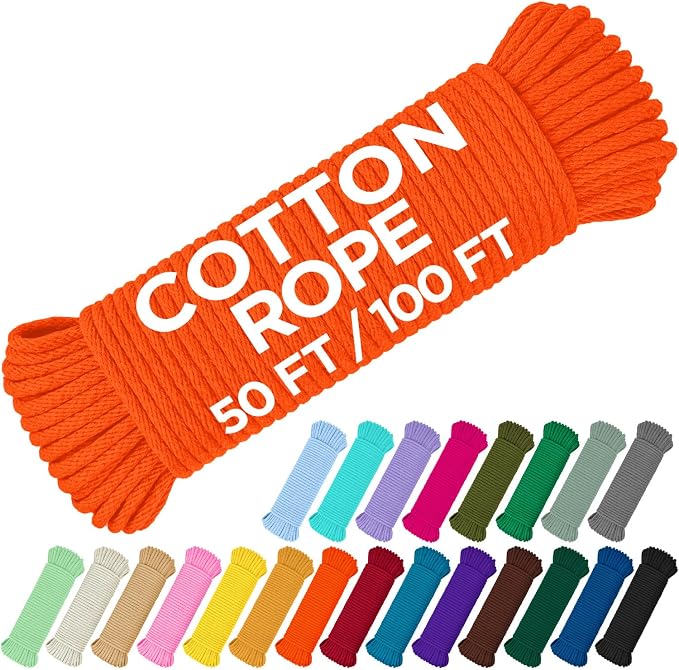 TECEUM Cotton Rope 3/16” – 50 FT – Strong All-Purpose Braided Rope – Natural by TECEUM