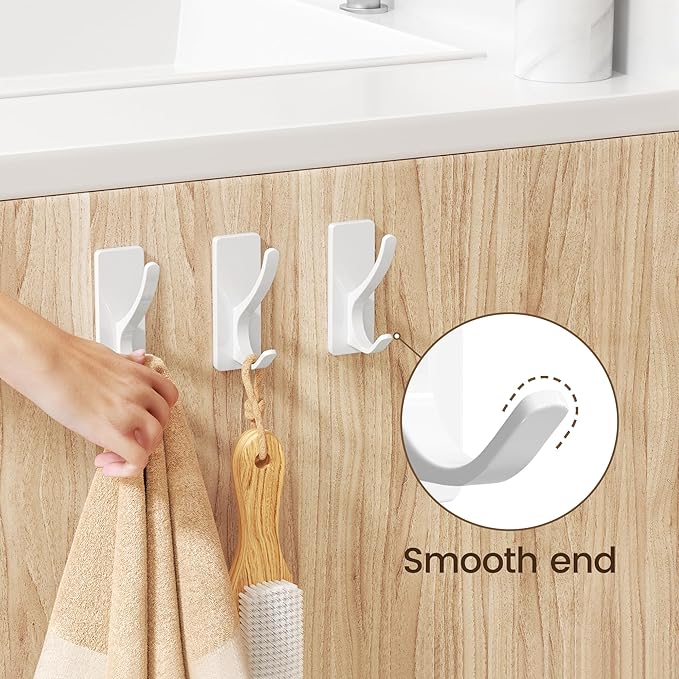White Self Adhesive Coat Hooks for Hanging, Heavy Duty Stainless Double Wall - Image 4