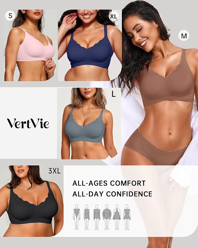 Vertvie Womens Seamless Bras No Underwire Supportive Wireless Push Up Full - Image 6
