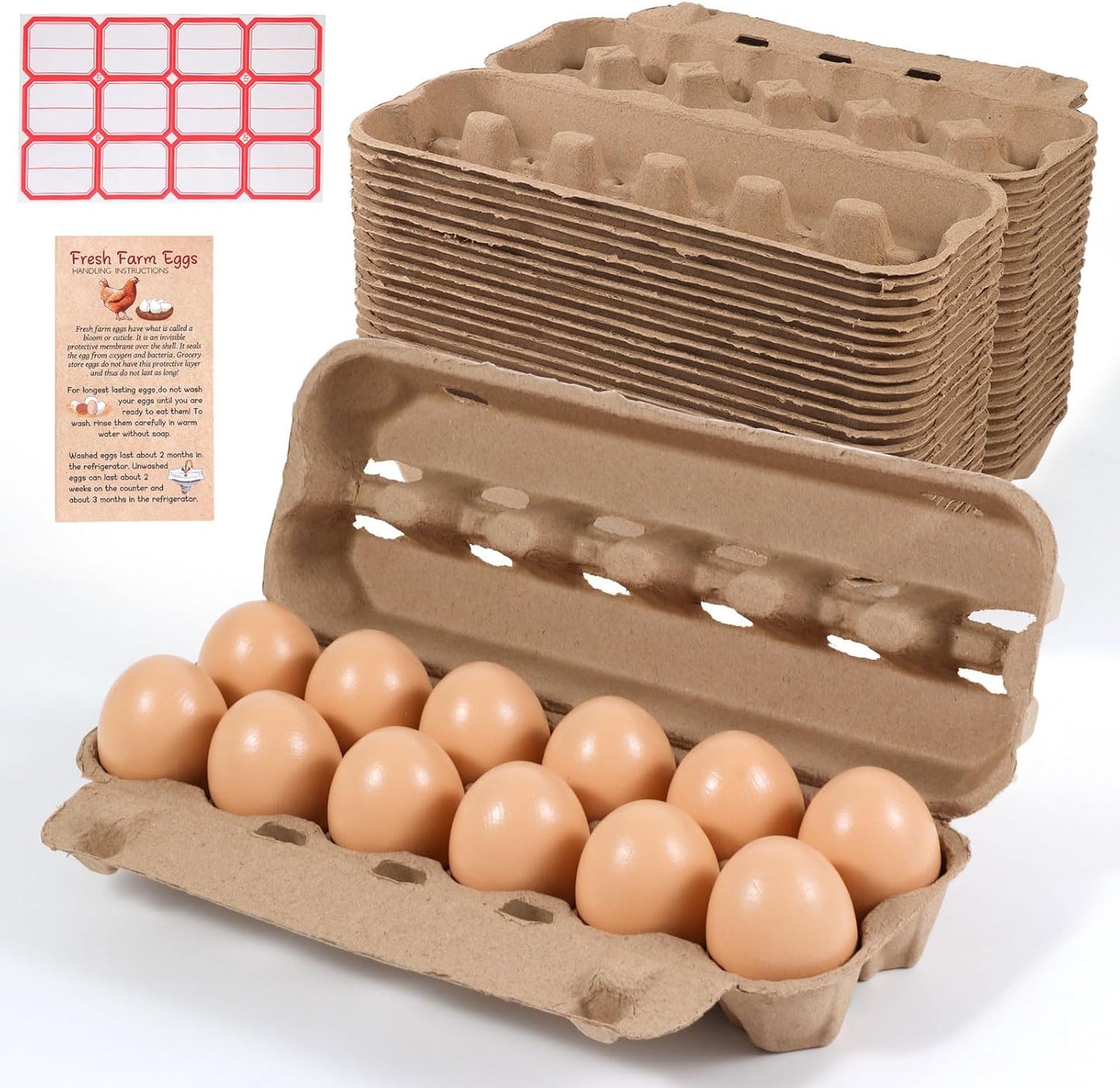 24 Pack Dozen Egg Cartons Bulk 12 Count, Empty Natural Paper Pulp Egg Cartons Reusable, Strong Sturdy Design Made from Natural Cardboard