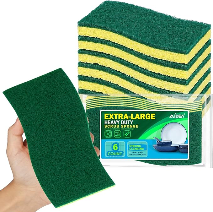 AIDEA XL Scrub Sponges 6Count, Heavy Duty Sponges by AIDEAHOME