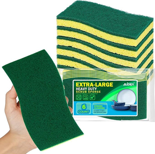 AIDEA XL Scrub Sponges 6Count, Heavy Duty Sponges by AIDEAHOME