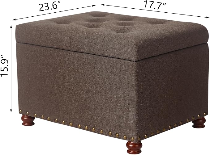 Joveco Storage Ottoman Linen Tufted Bench, Rectangular Footrest Footstool - Image 3