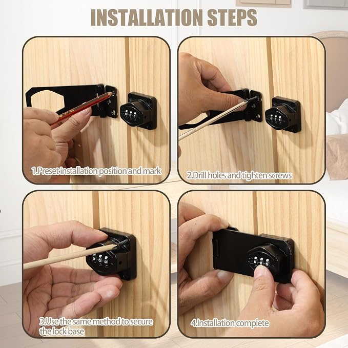 Password Rotary Hasp Locks, Digit Combination Lock Door Security Slide Latch - Image 7