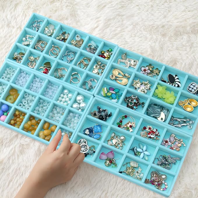 8 Pcs Velvet Jewelry Tray Stackable Jewelry Drawers Organizer Trays Rings - Image 6