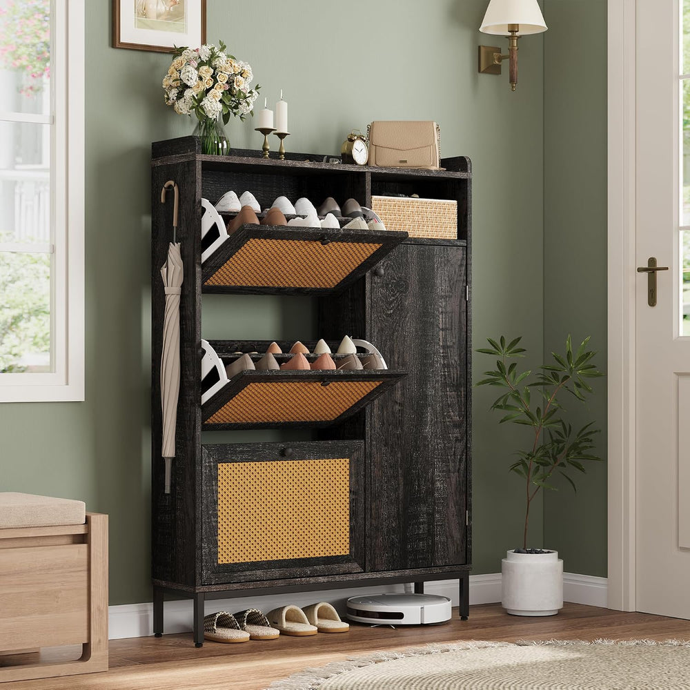 Garvee Shoe Cabinet with 3 Flip Drawers, Freestanding Shoe Organizer with 4-T...
