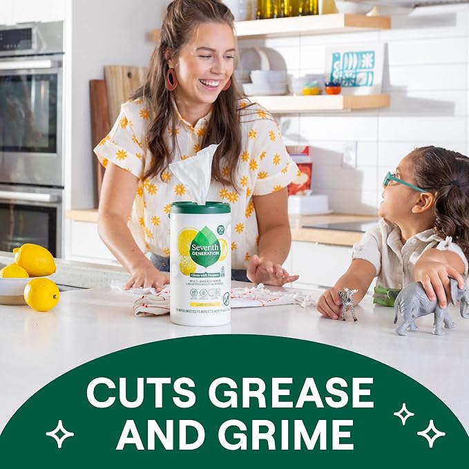 Seventh Generation Multi-Surface Cleaning Wipes, Lemon Zest Scent, Cuts Grease - Image 5