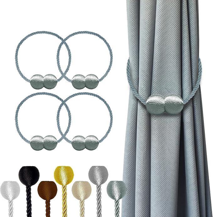Hion Magnetic Curtain Tiebacks Gray Blue 4 Pack, Curtain Tiebacks Buckles by Hion