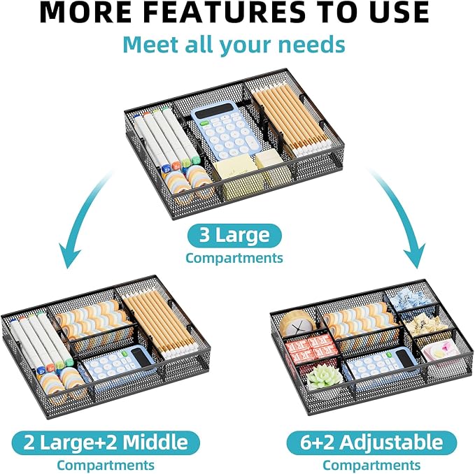 Marbrasse 2 Pack Desk Drawer Organizer, Mesh Drawer Organizer Tray - Image 4