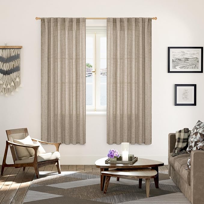 YoungsTex Dark Oatmeal Linen Semi Sheer Curtains 2 Panels - Image 2