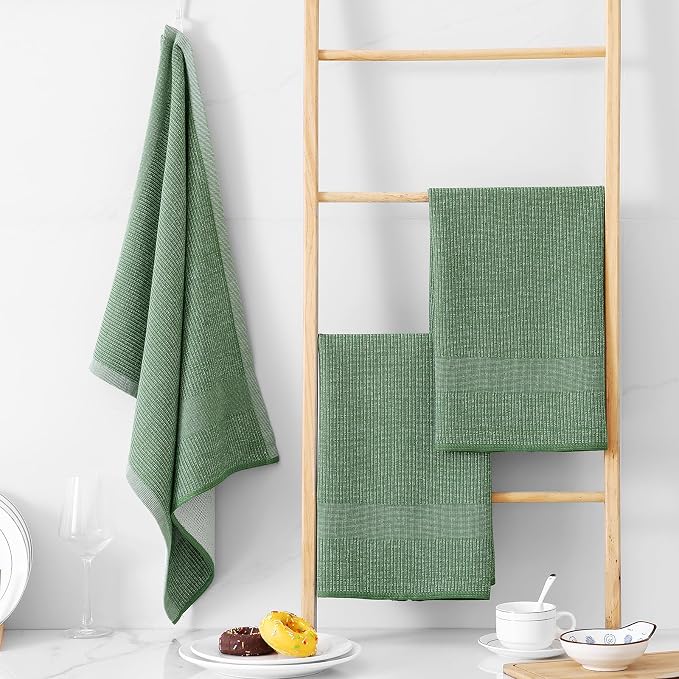 Homaxy Premium Kitchen Towels, Large Cotton Kitchen Hand Towels, Flat and Terry - Image 6