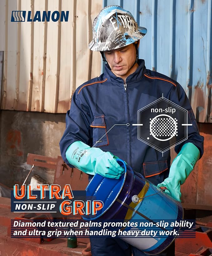LANON Nitrile Chemical Resistant Gloves, Reusable Heavy Duty Safety Work Gloves - Image 3