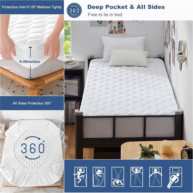 GRT Twin XL Mattress Protector Waterproof, 100% Waterproof Quilted Fitted - Image 5