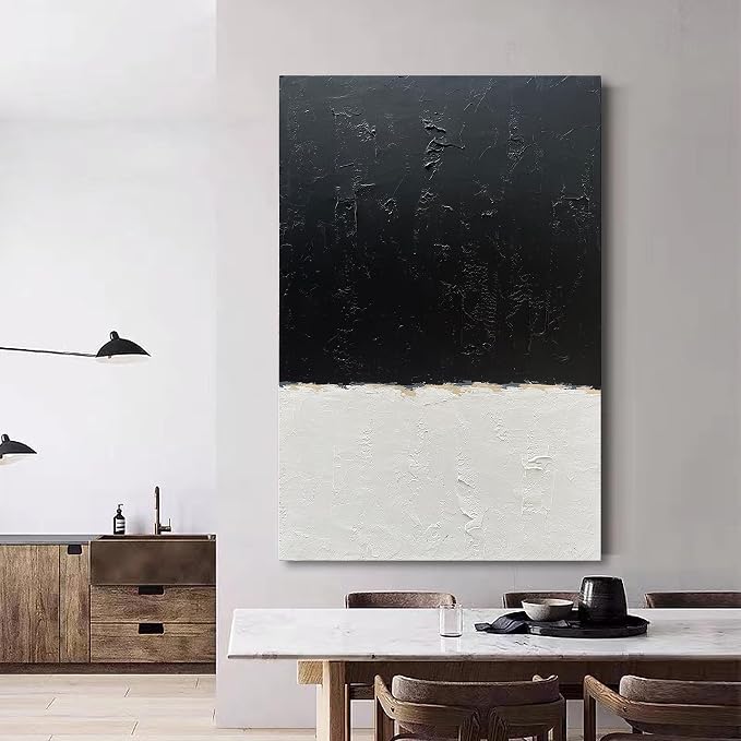 NANKAI Hand-Painted Black and White Wall Art, Minimalist Abstract Painting - Image 5