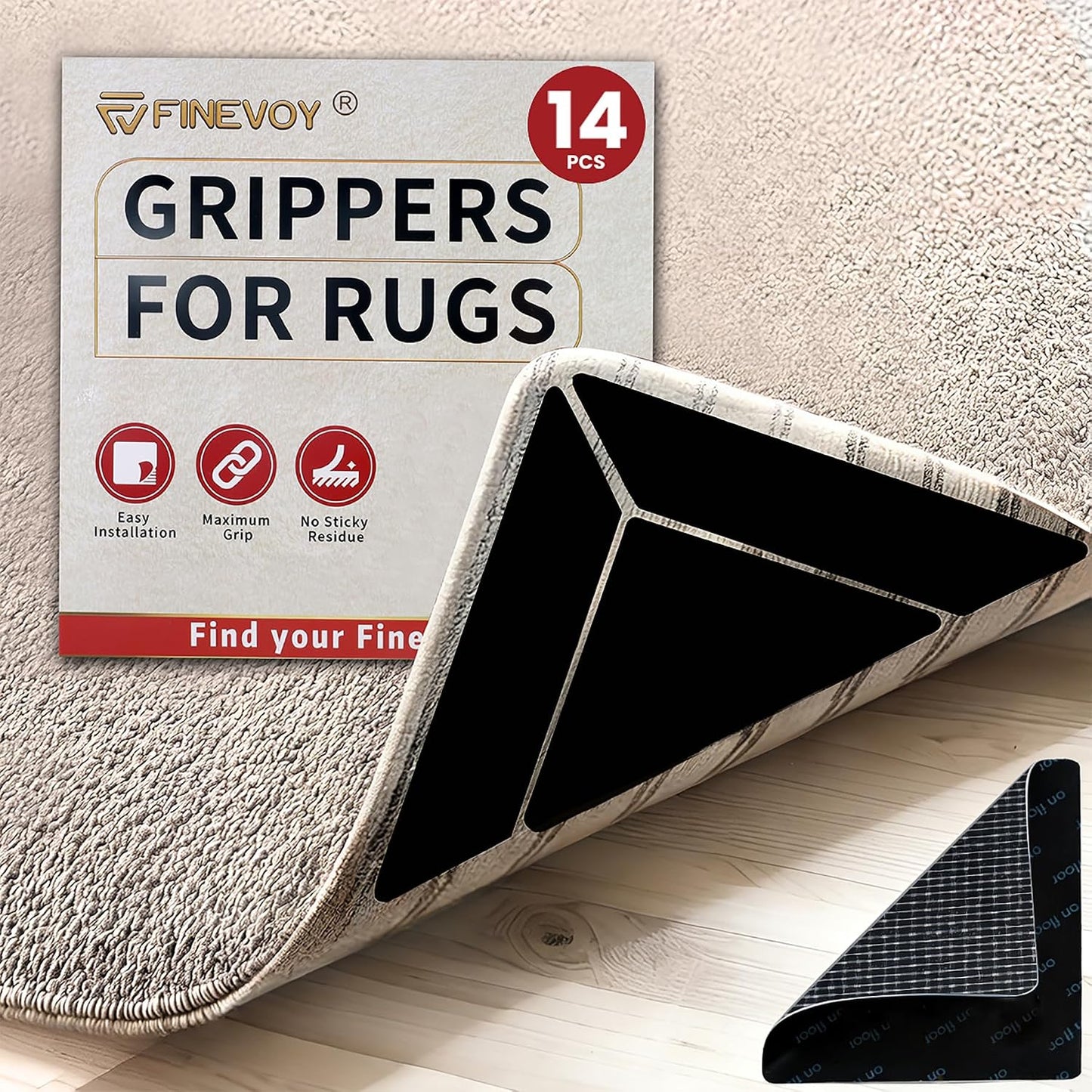 14PCS Rug Grippers for Hardwood Floors, Non Slip Corner Rug Tape | Triangle, Trapezoid & Square Design.Adhesive Rug Pads for Tiles & Area Rugs.Removable Double Sided Floor Grippers