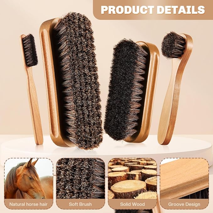 4 Pcs Horsehair Shine Shoes Brush Kit Polish Dauber Applicators Cleaning - Image 5