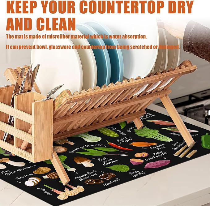 Vegetables Dish Drying Mat for Kitchen Counter Microfiber Absorbent Dish - Image 6