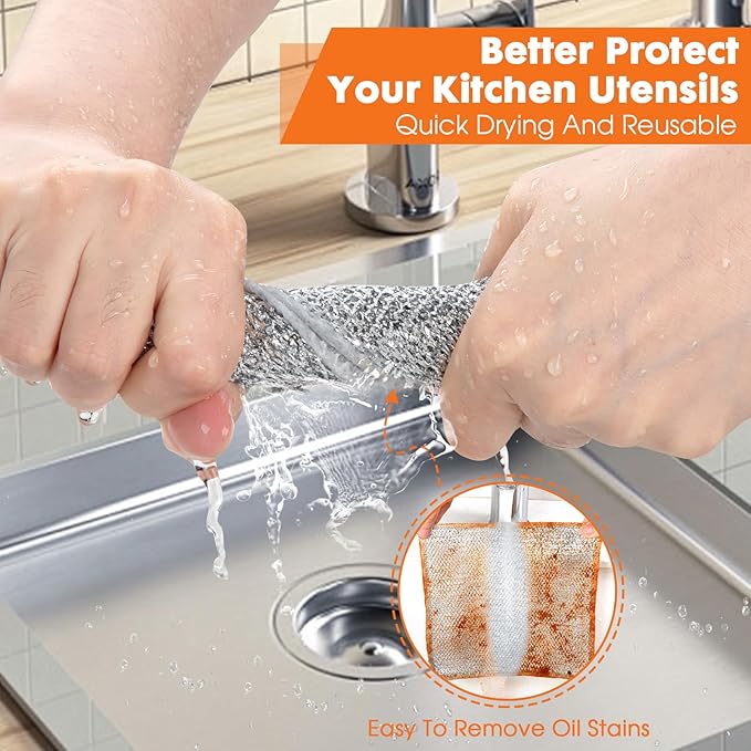 COBETE Non Scratch Wire Dishcloth, Double-Layer Wire Dishwashing Rags - Image 3