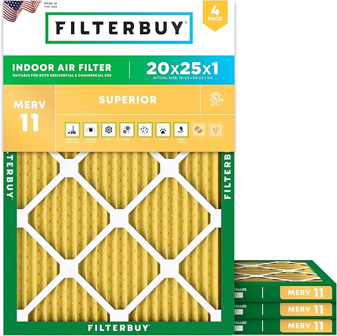 Filterbuy 20x25x1 Air Filter MERV 11 Allergen Defense Replacement, by Filterbuy