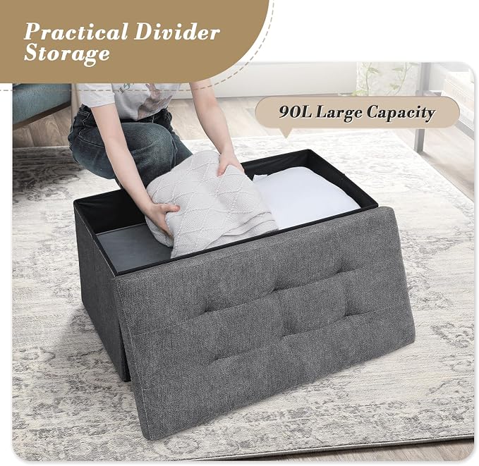 Athena Collection 30" Storage Ottoman Bench Folding Bench - Image 6